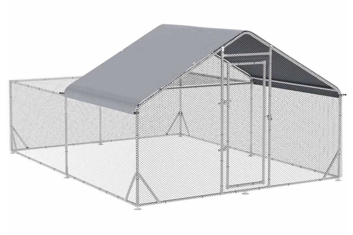 PawHut Walk-in Hen House | Silver Tone/Grey