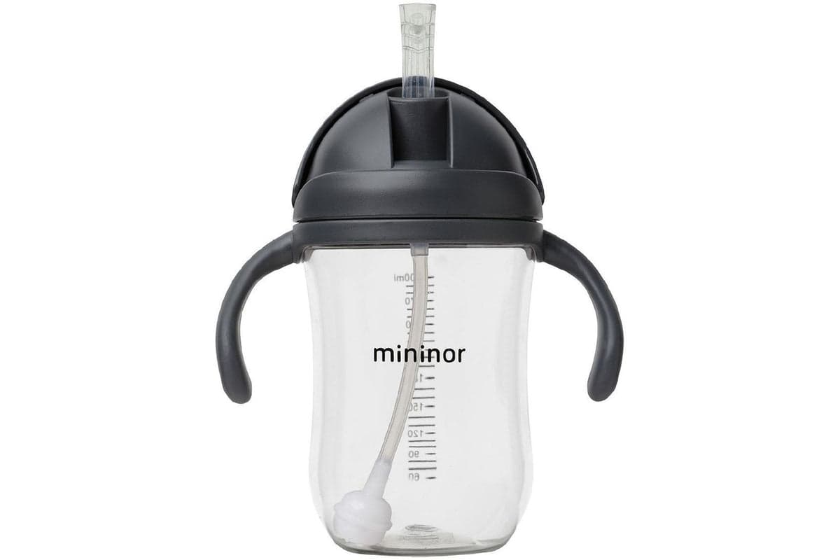 Mininor | 14251 | Durable No-spill Straw Bottle Tritan 330ml For Baby Self-feeding Experience - Black Raven