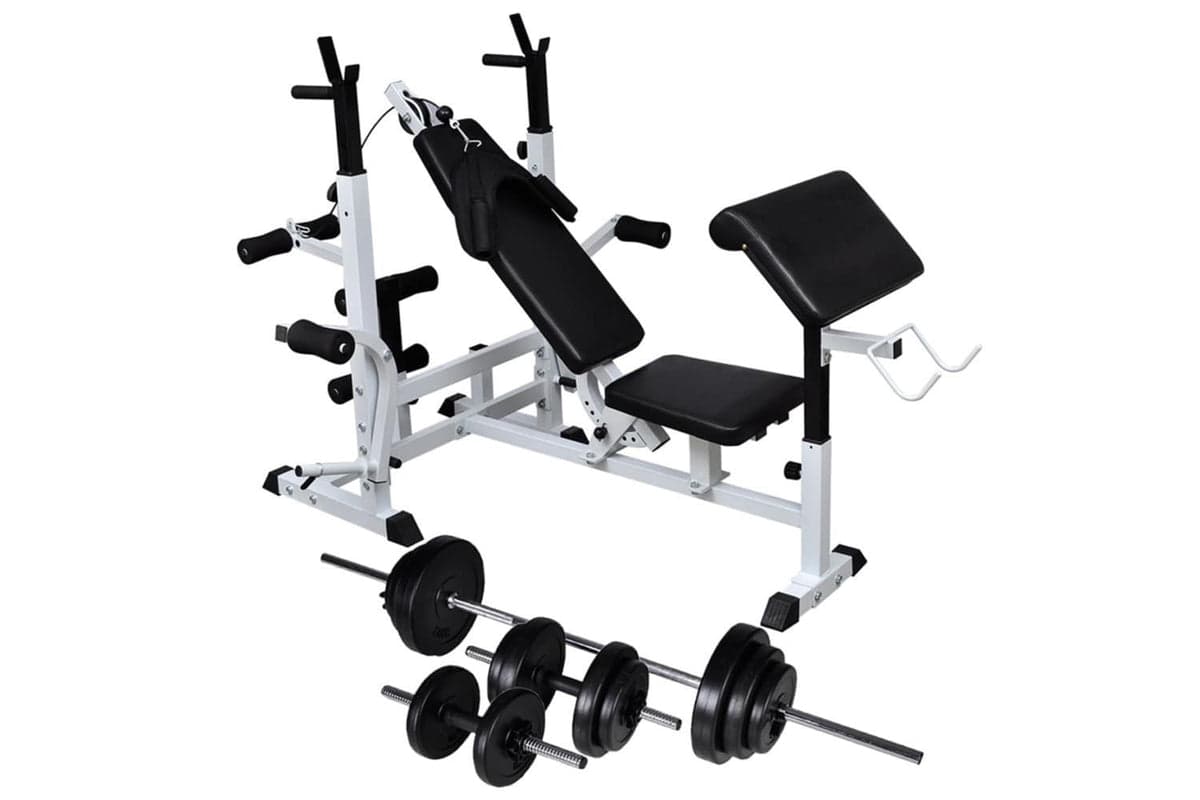 Vidaxl Weight Bench With Weight Rack, Barbell And Dumbbell Set 30.5kg