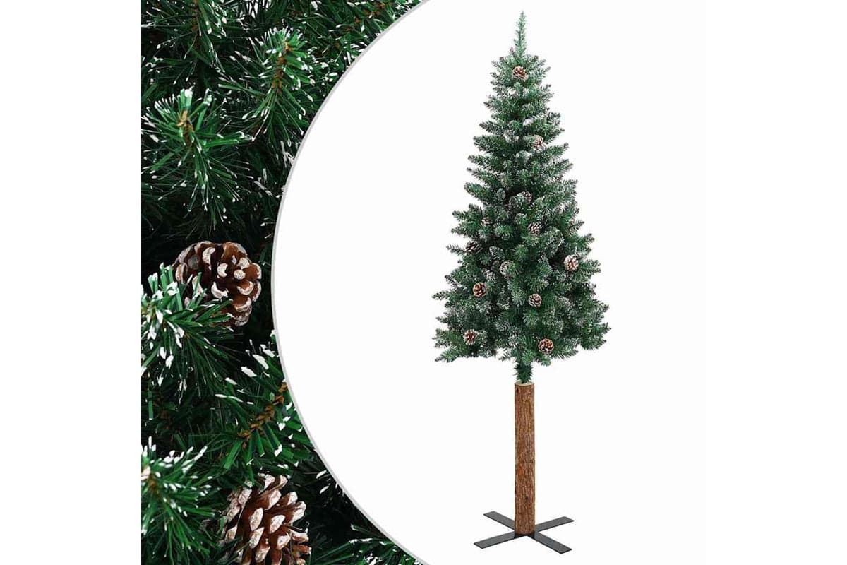 Vidaxl Slim Christmas Tree With Real Wood And White Snow Green 150 Cm