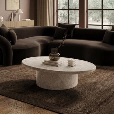 Large Beige Marble Effect Oval Coffee Table - Arrezzo