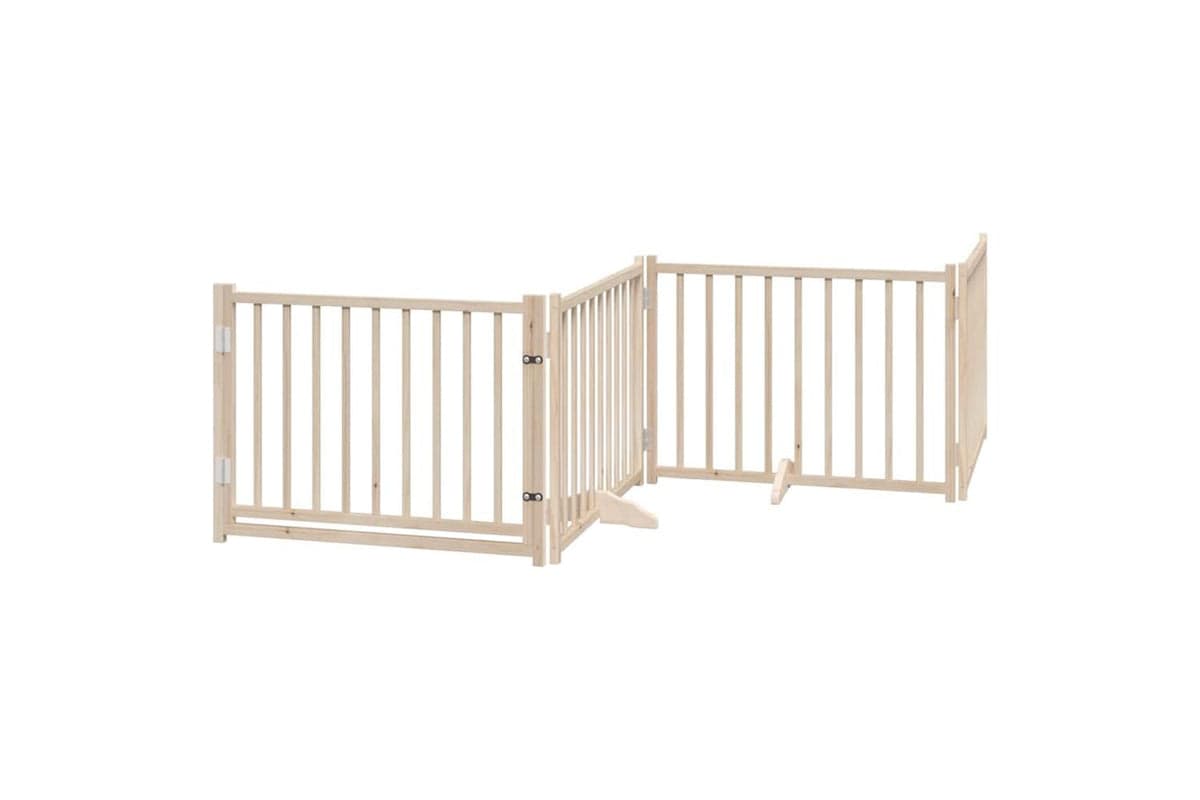 Vidaxl Dog Gate With Door Foldable 4 Panels 320 Cm Solid Wood Fir