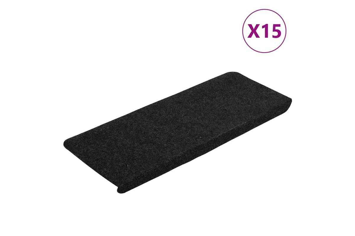 vidaXL 343478 Stair Mats Self-adhesive 15 Pcs 65x24.5x3.5cm Black