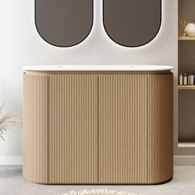 1200mm Wooden Curved Fluted Freestanding Double Countertop Vanity Unit - Matira