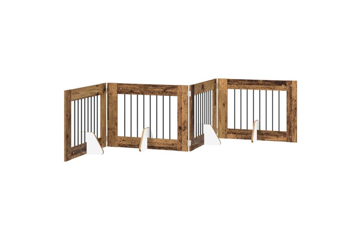 Vidaxl Foldable Dog Gate With Stands 4 Pcs Old Wood 321 Cm