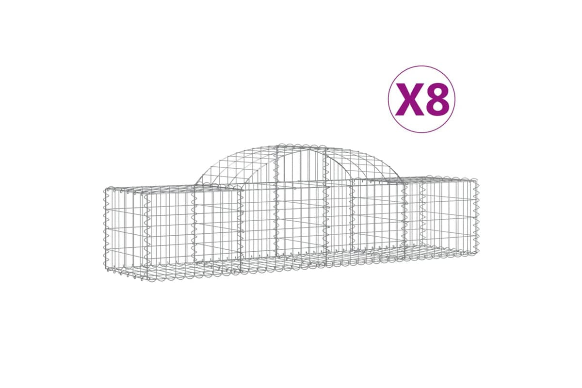 vidaXL 3146263 Arched Gabion Baskets 8 Pcs 200x50x40/60cm Galvanised Iron