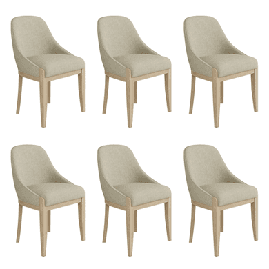 Set of 6 Beige Fabric Dining Chairs with Solid Wood Legs - Madeline