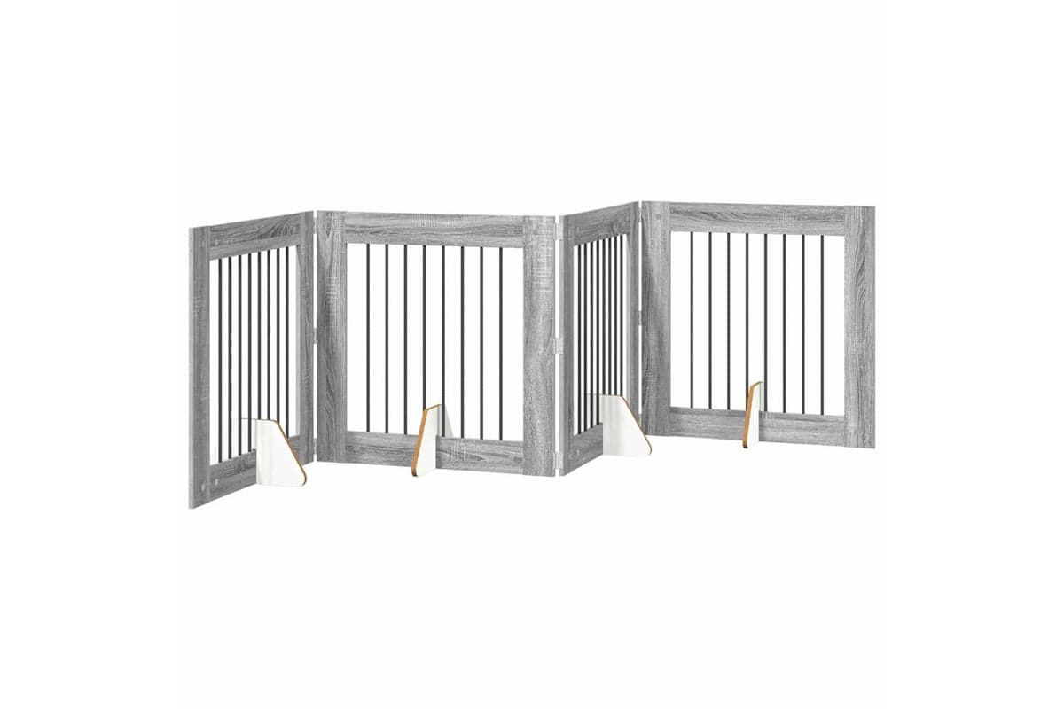 Vidaxl Foldable Dog Gate With Stands 4 Pcs Grey Sonoma 321 Cm