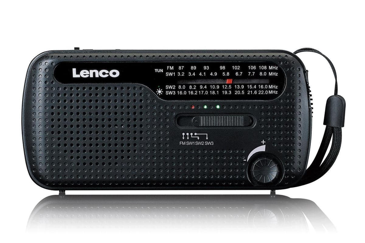 Lenco MCR-113BK Portable Emergency Radio | Hand Crank | Power Bank | Black