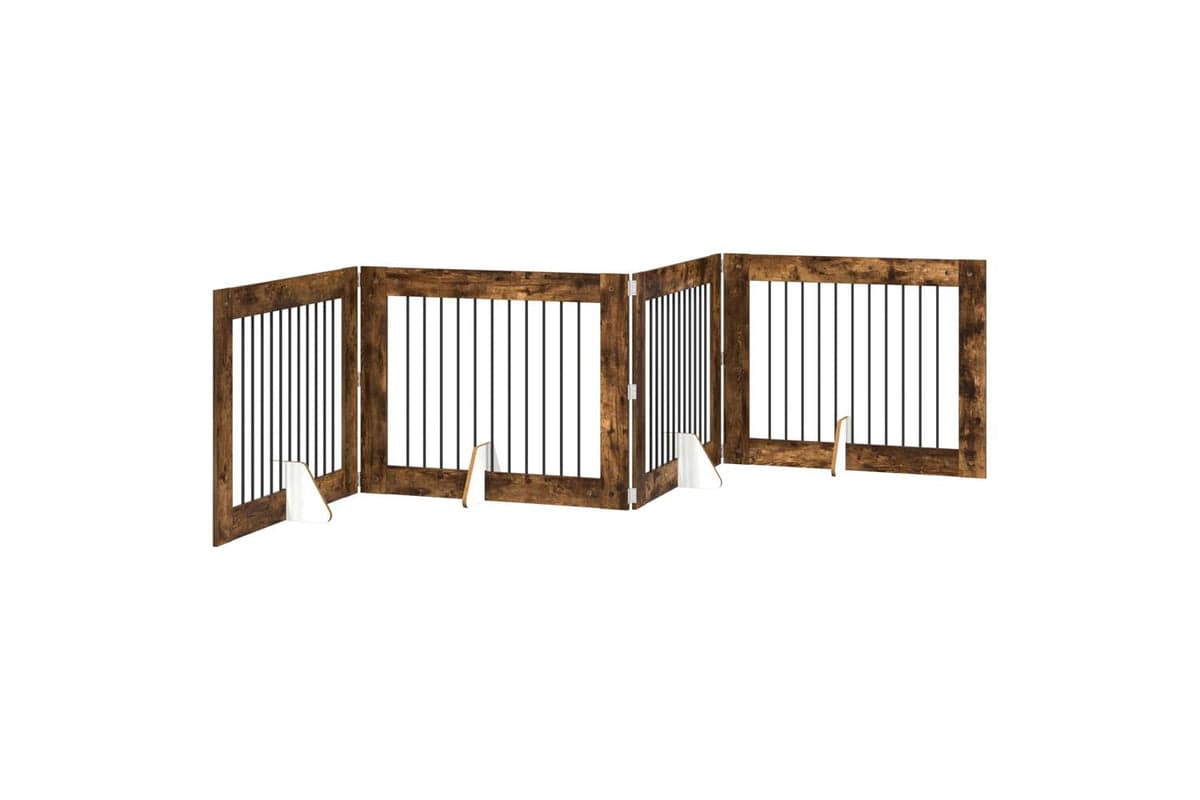 Vidaxl Foldable Dog Gate With Stands 4 Pcs Smoked Oak 401 Cm