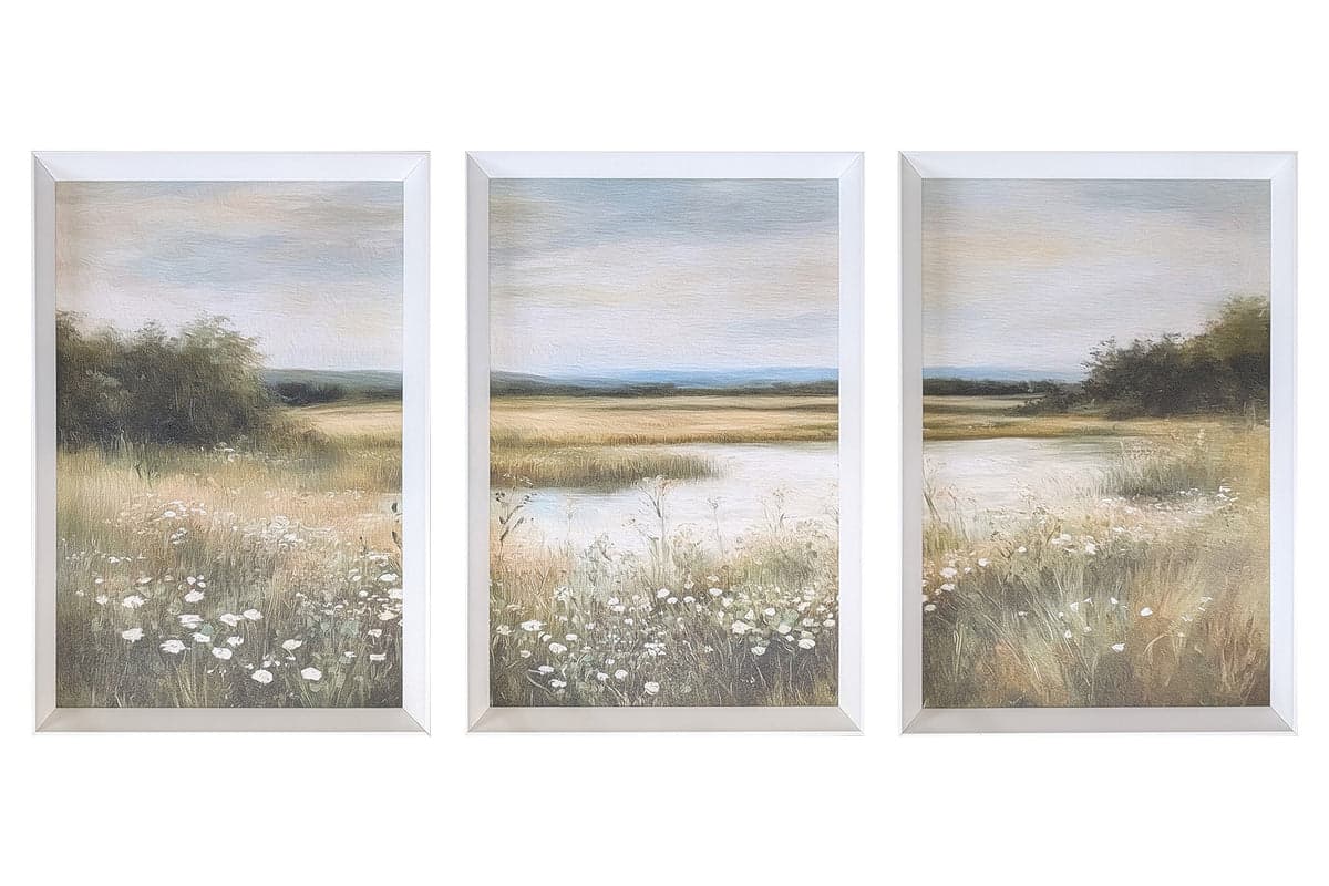 Neutral Wildflower Framed Canvas Wall Art | Multicolour | 44 x 64 cm | Set of 3