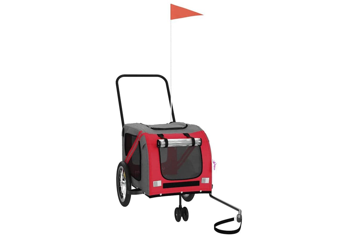 Vidaxl Pet Bike Trailer Red And Grey Oxford Fabric And Iron