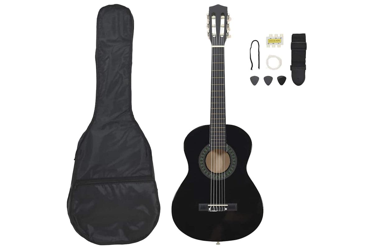 vidaXL 70127 8 Piece Classical Guitar Beginner Set Black 1/2 34"