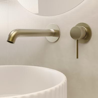 Brushed Brass Fluted Wall Mounted Basin Mixer Tap - Arissa