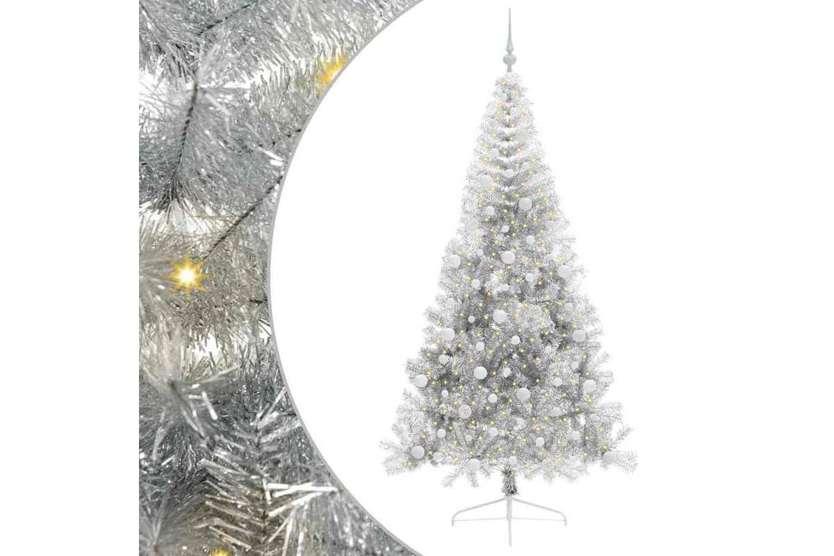 Vidaxl Artificial Pre-lit Christmas Tree Silver 240 Cm Pet