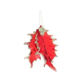 Glitter Holly Leaves Tree Decoration 11cm