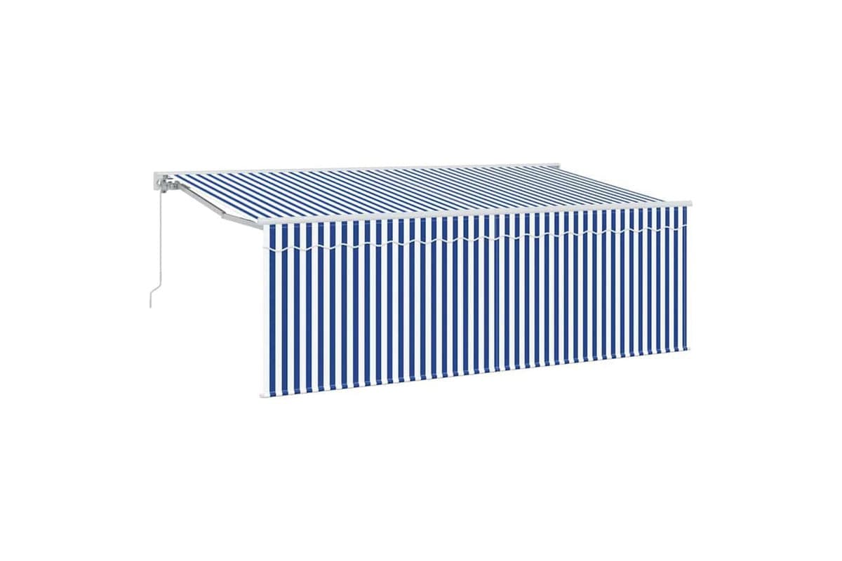 Vidaxl Retractable Awning Striped Blue And White 400 X 200 Cm Fabric