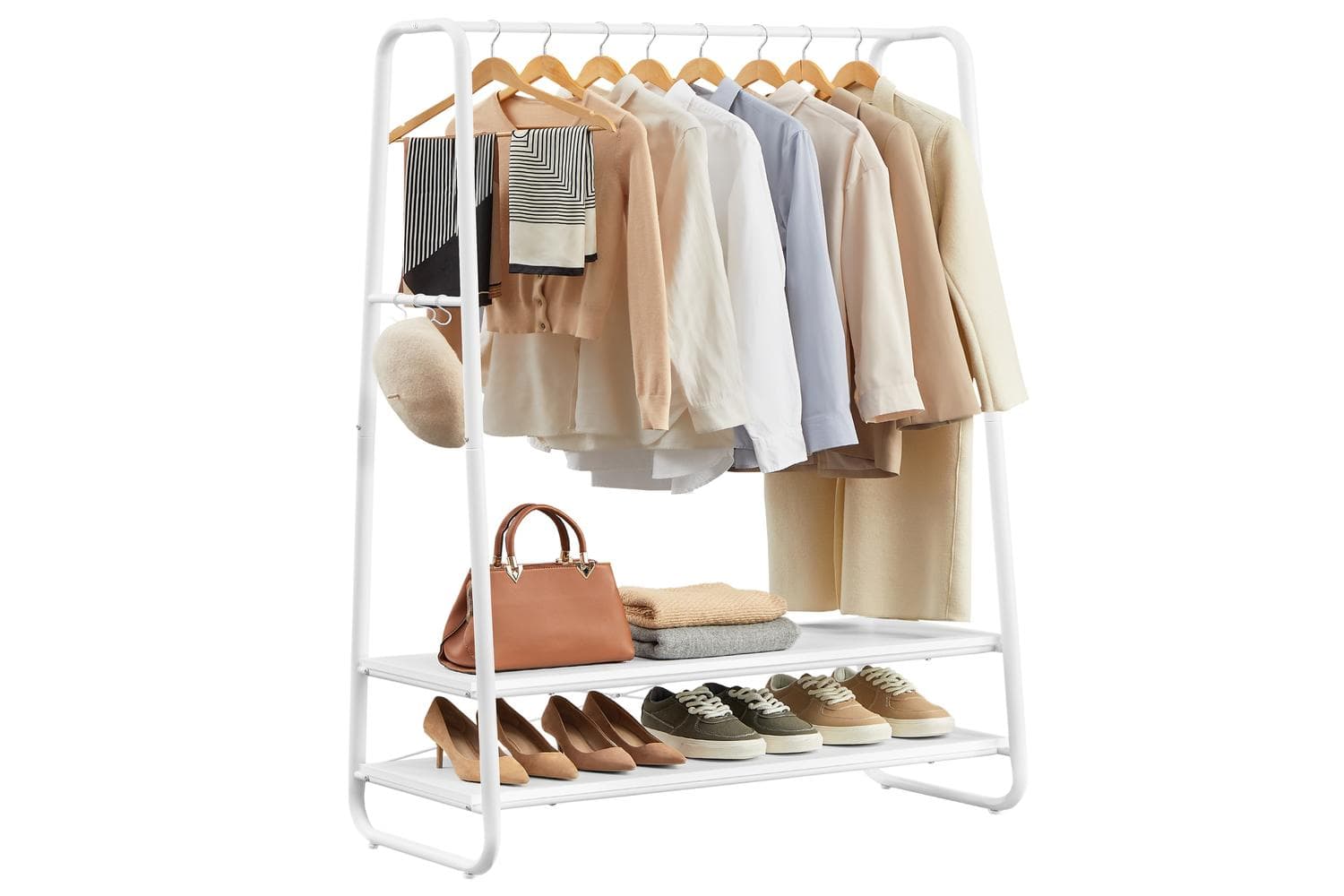 Sturdy Steel Clothes Rack With 2 Shelves And 6 S-shaped Hooks | Clothes Storage | Steel And Particleboard | 100 X 45 X 160 Cm