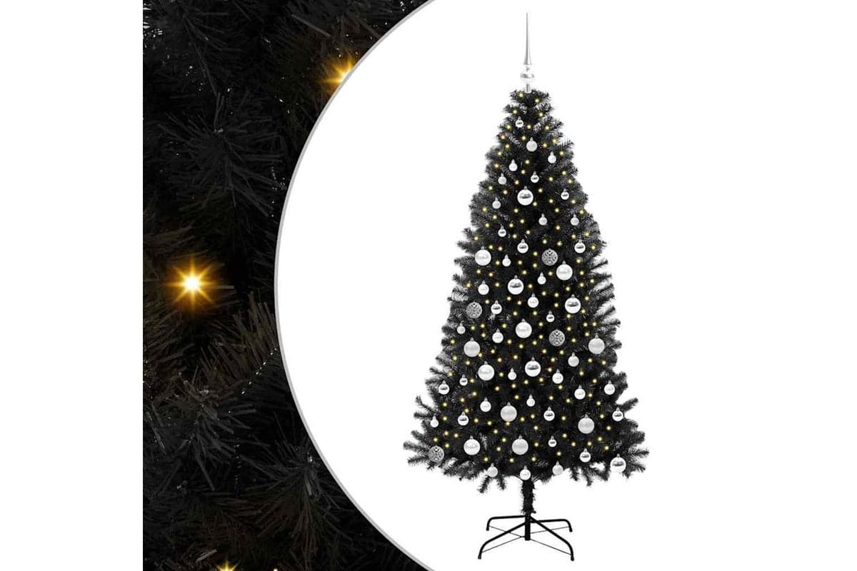 Vidaxl Christmas Tree With 300 Leds With Stand Black 180 Cm Pvc
