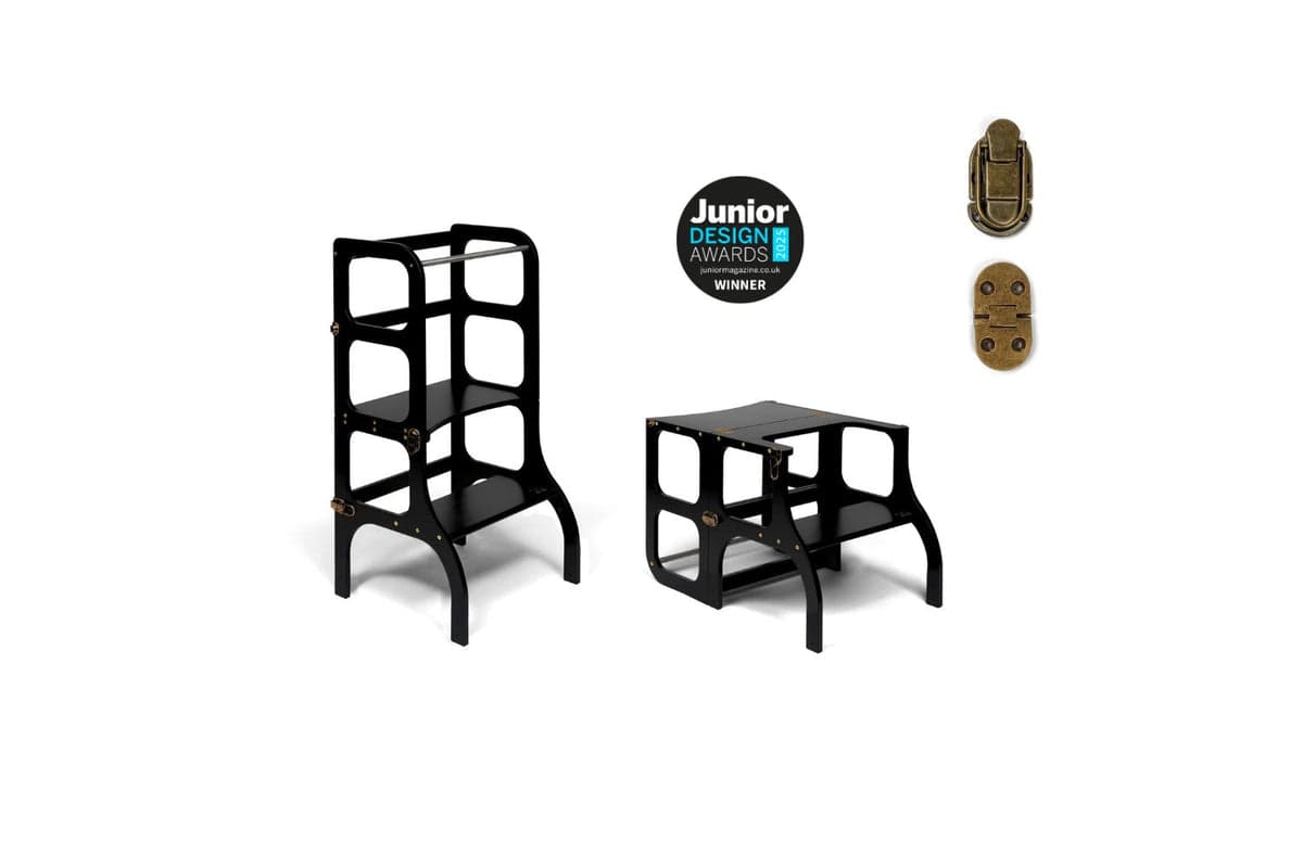 Ette Tete Helper Tower Stepnsit Black Brass Clasps | Helper Tower | Baltic Birch Plywood