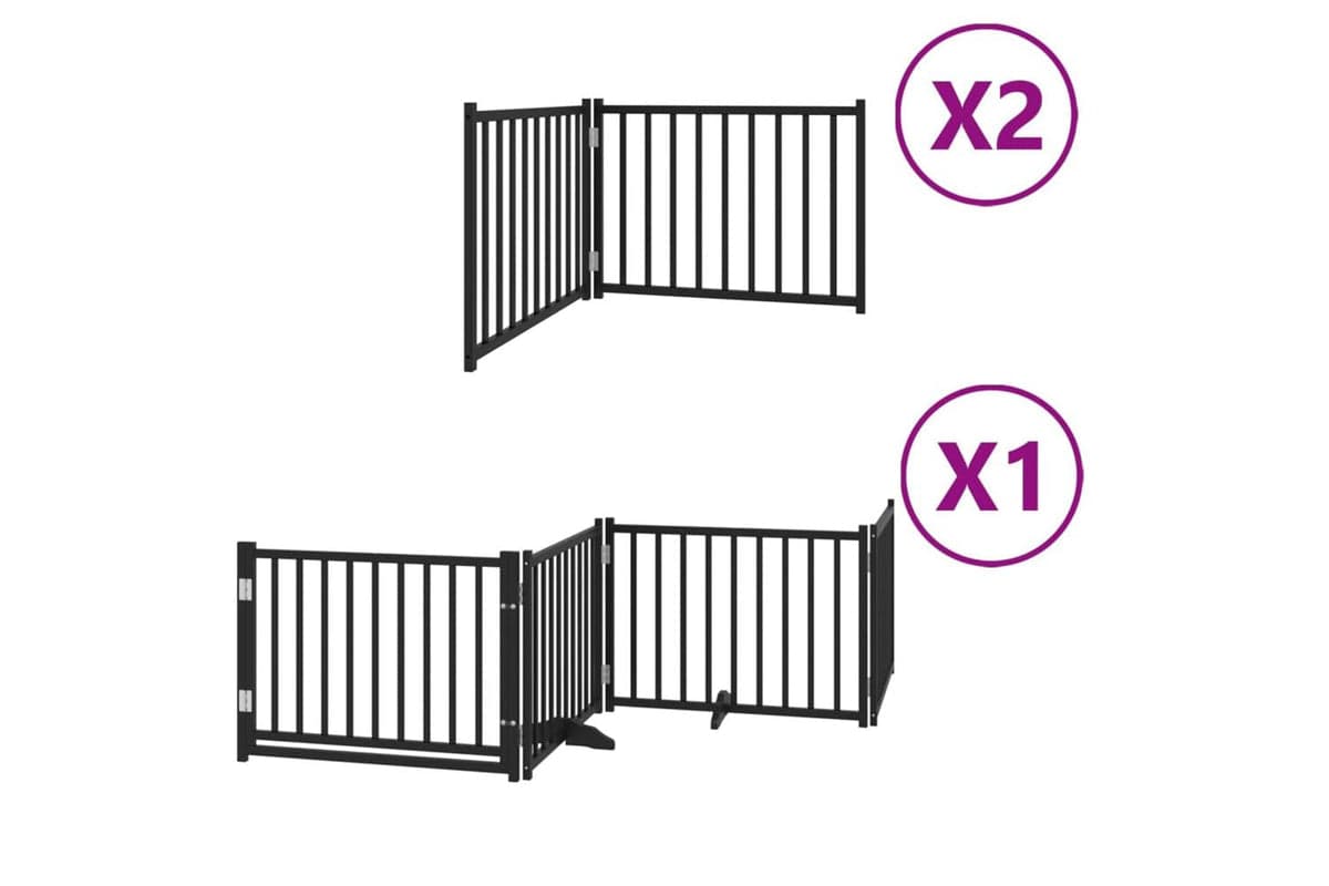 Vidaxl Dog Gate With Door Foldable 8 Panels Black 640 Cm Poplar Wood