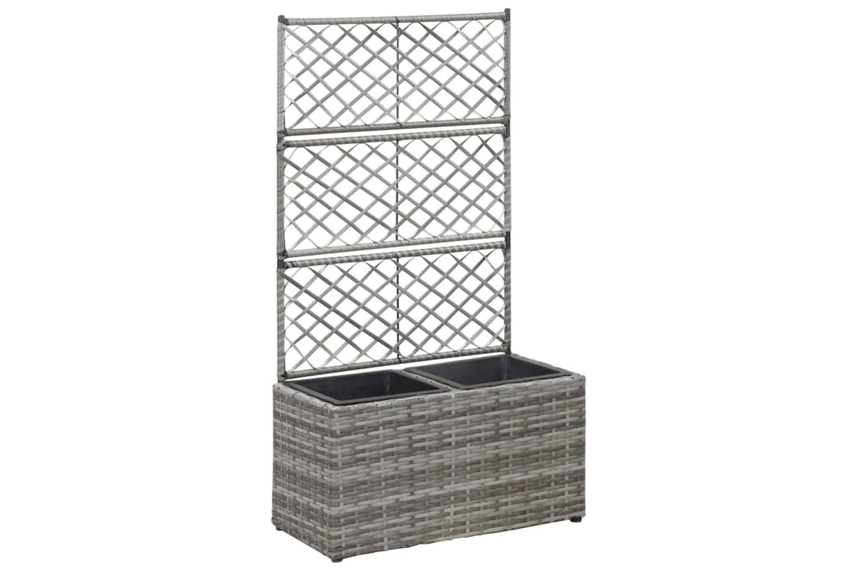 vidaXL 46934 Trellis Raised Bed With 2 Pots 58x30x107cm Poly Rattan Grey