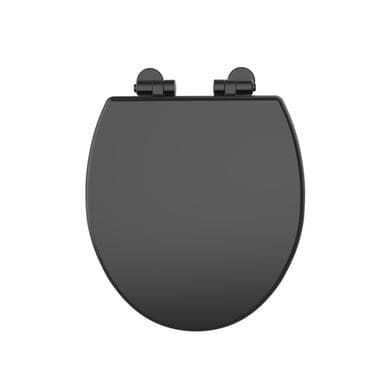 GRADE A1 - Black Round Wooden Soft Close Toilet Seat with Quick Release and Black Hinges - Park Royal