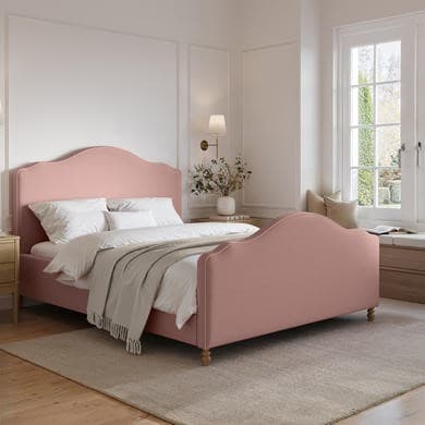 Pink Upholstered King Size Side-Lift Ottoman Storage Bed with Legs - Marie