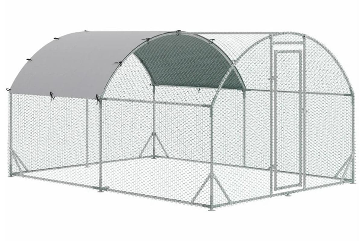 PawHut Walk In Chicken Coop with Run Hen House | Silver