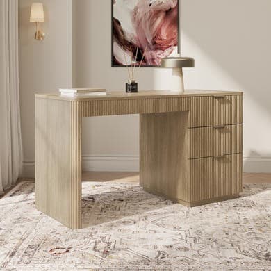 Light Oak Ribbed Office Desk with 3 Drawers - Valencia