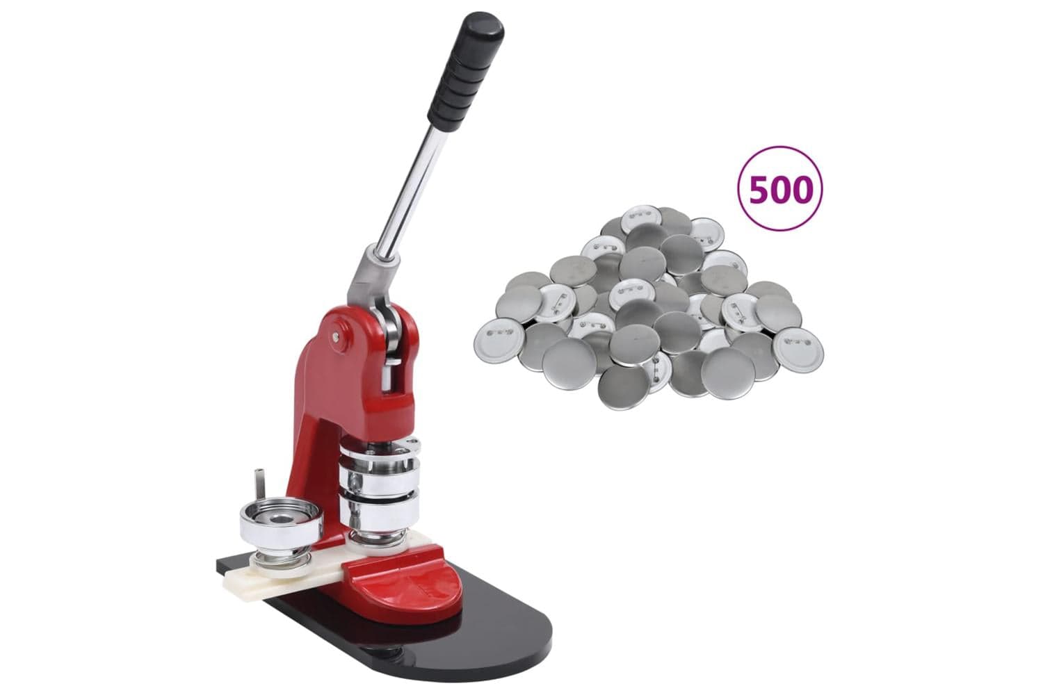 vidaXL 3056500 Badge Button Maker With 500 Pcs Pinback Button Parts 58mm