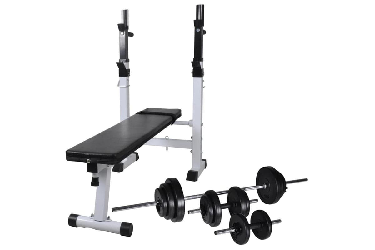 Vidaxl Workout Bench With Weight Rack, Barbell And Dumbbell Set 30.5kg