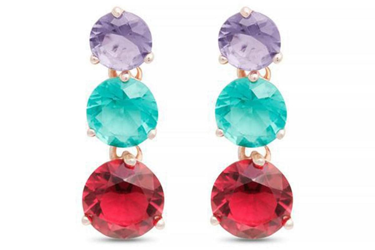 Luxenter Snen Earrings | Gold Plated Earrings with Three Multi-Coloured Stones