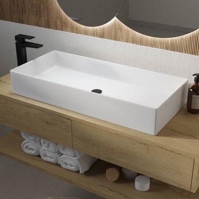 ONLY OPENED - White Rectangular Countertop Basin 800mm - Corey