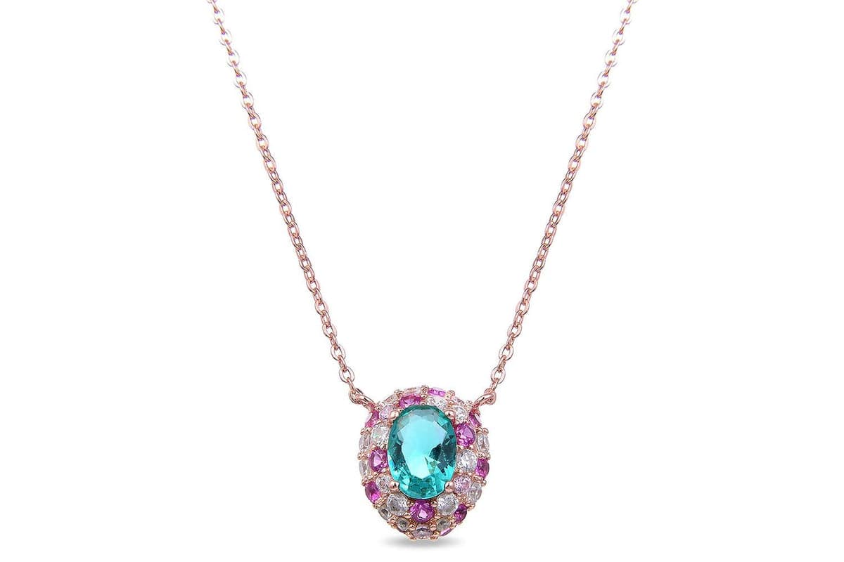Luxenter Yorvat Gold Plated Pendant with Bouquet of Stones & Green Centre