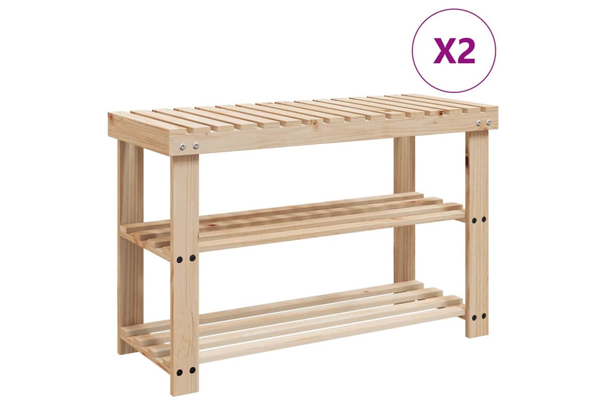 Vidaxl 276040 2-in-1 Shoe Rack With Bench Top 2 Pcs Solid Wood
