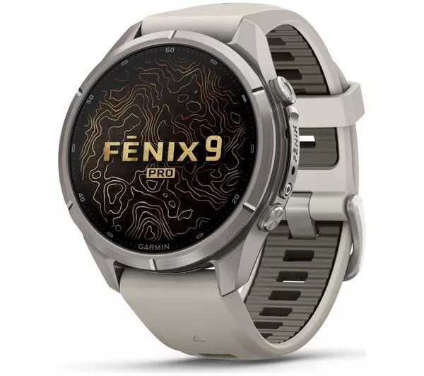 GARMIN fenix 9 Pro Smart Watch - Titanium with Fog Grey & Dark Sandstone Silicone Band, 43 mm