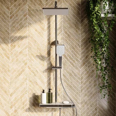 ONLY OPENED - Chrome Thermostatic Mixer Shower Set with Push Button & Shelf - Mika