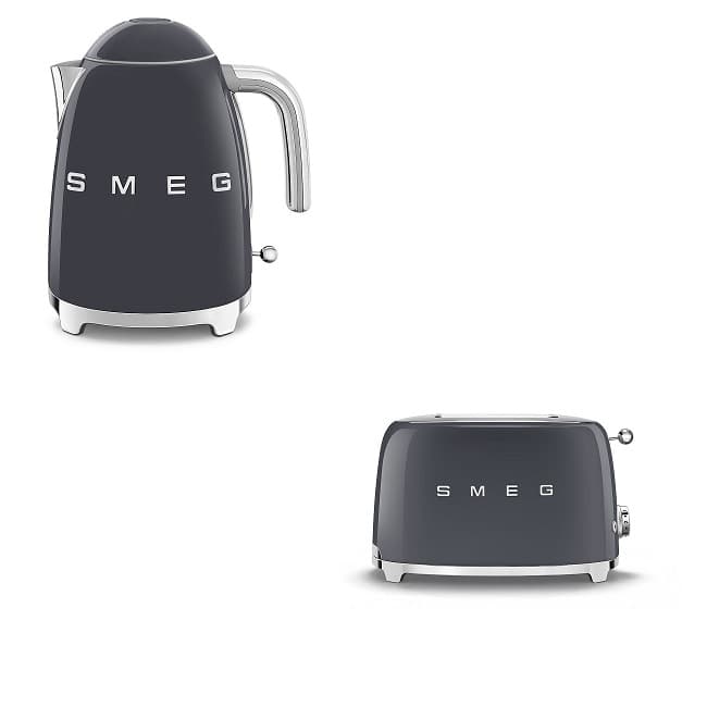 Smeg 50's Retro Kettle & 2 Slice Toaster Set - Slate Grey | KLF03GRUK + TSF01GRUK