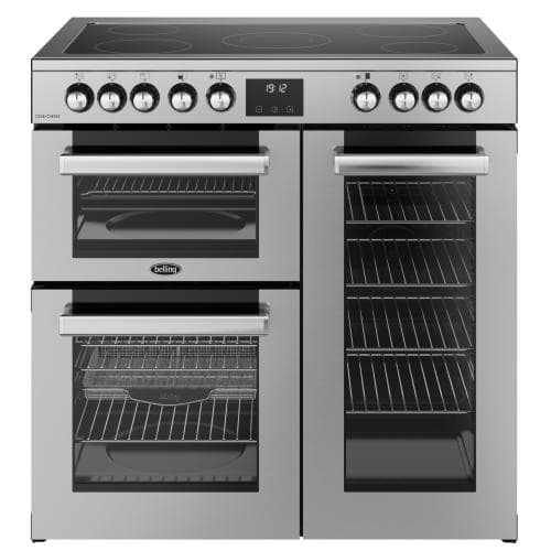BELLING 90CM COOKCENTRE ELECTRIC RANGE COOKER WITH 5 ZONE CERAMIC HOB - STAINLESS STEEL