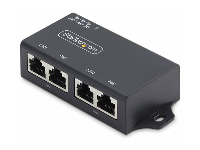 STARTECH.COM - StarTech 2-Port Gigabit PoE+ Injector, PoE/PoE+ (802.3af/802.3at) 30W - PoE injector - unmanaged inline - DC 48 - 52 V - 30 Watt - output connectors: 2 - United Kingdom, Europe - black