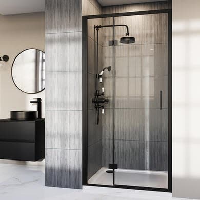 ONLY OPENED - Black 1200mm Hinged Shower Door - Pavo