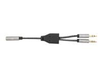 MANHATTAN - Headset Adapter Cable with Stereo Audio Y-Splitter, 3.5mm, Aux, 15cm, Female/2x Male, Splits Single Headset Plug into Microphone and Audio Plugs, Slim Design, Black/Silver, Gold plated contacts and pure oxygen-free