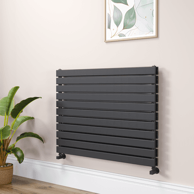 Riace Linea Midnight Black Flat Designer Radiator 770x1000mm Double Panel 4553 BTU - Horizontal Bars