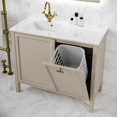 1000mm Beige Freestanding Vanity Unit with Basin and Laundry Hamper - Sofia