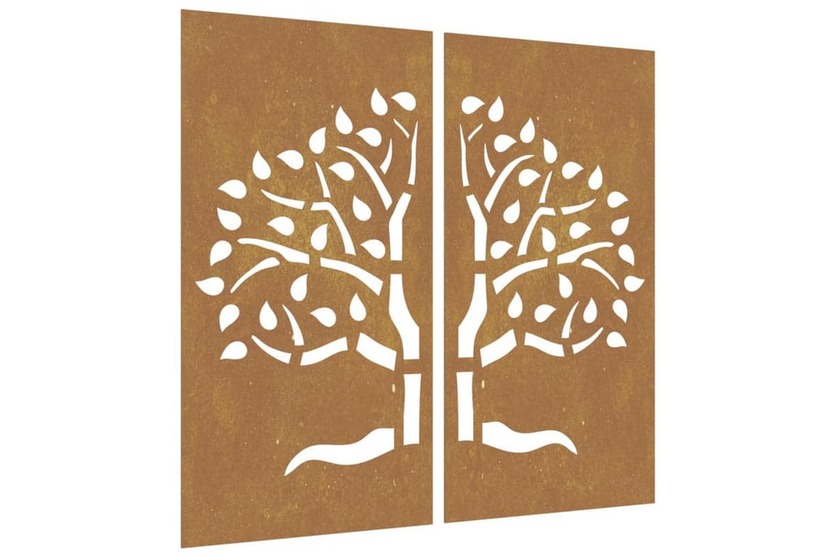 Garden Wall Decorations 2 Pcs 105x55 Cm Corten Steel Tree Design