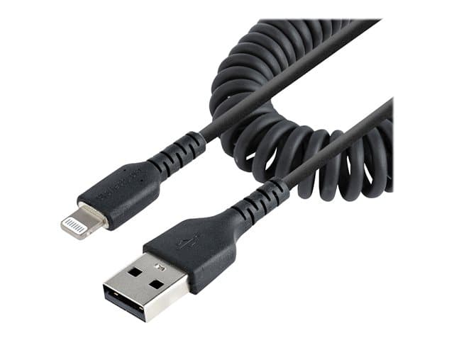 STARTECH.COM - Startech 50cm (20in) USB to Lightning Cable, MFi Certified, Coiled iPhone Charger Cable, Black, Durable and Flexible TPE Jacket Aramid Fiber, Heavy Duty Coil Charging Cable - Rugged USB Lightning Cable - Lightning cable - Lightning / USB - 50 cm