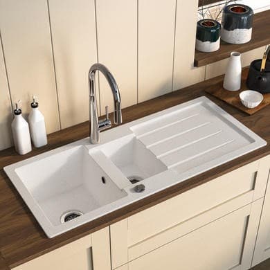 GRADE A1 - 1.5 Bowl White Inset Granite Composite Kitchen Sink with Reversible Drainer - Enza Laurie
