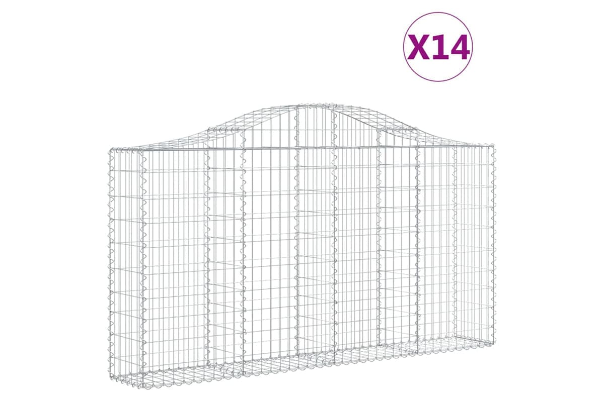 vidaXL 3145442 Arched Gabion Baskets 14 Pcs 200x30x100/120cm Galvanised Iron