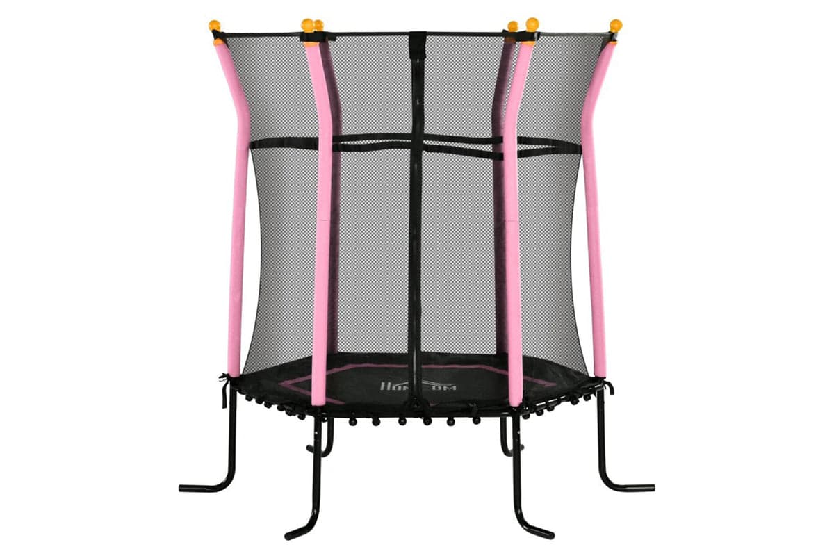Homcom Childrens Mini Trampoline with Enclosure | 5ft | Pink